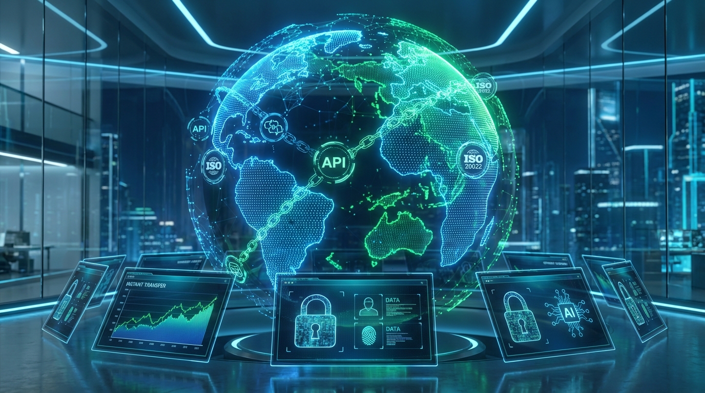 Globo terráqueo digital iluminado en verde y azul, rodeado de gráficos y símbolos de seguridad de datos.