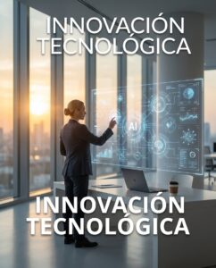Innovación tecnológica con IA y paneles de datos azules; una escena que conecta con QA automatizado y la prevención de errores de código en pruebas de calidad críticas en finanzas
